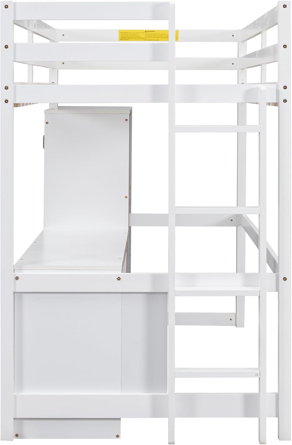 White Twin Wood Loft Bed with Wardrobe Desk and Storage Drawers F87343