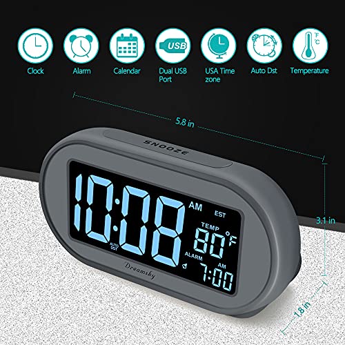 Auto Set Digital Desk Clock with Dimmable Brightness Dimmer, USB Port, Date, Temperature, Snooze P572143