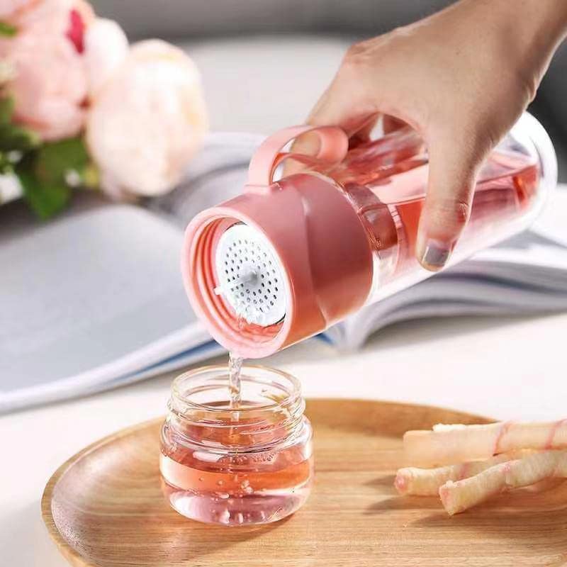 Blue Double Wall Glass Tea Bottle with Infuser 14oz O4394