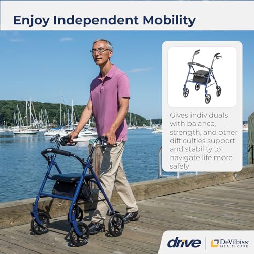 4 Wheel Steel Rollator Walker with Seat, Blue & Raised Toilet Seat with Removable Padded Arms S56492