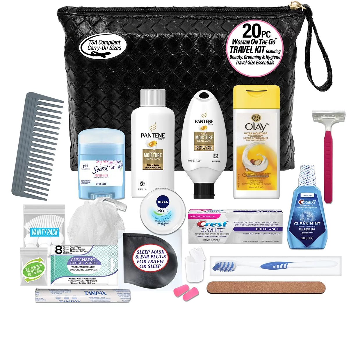 20-Piece Travel Size TSA Compliant Cosmetic Bag Kit G67193