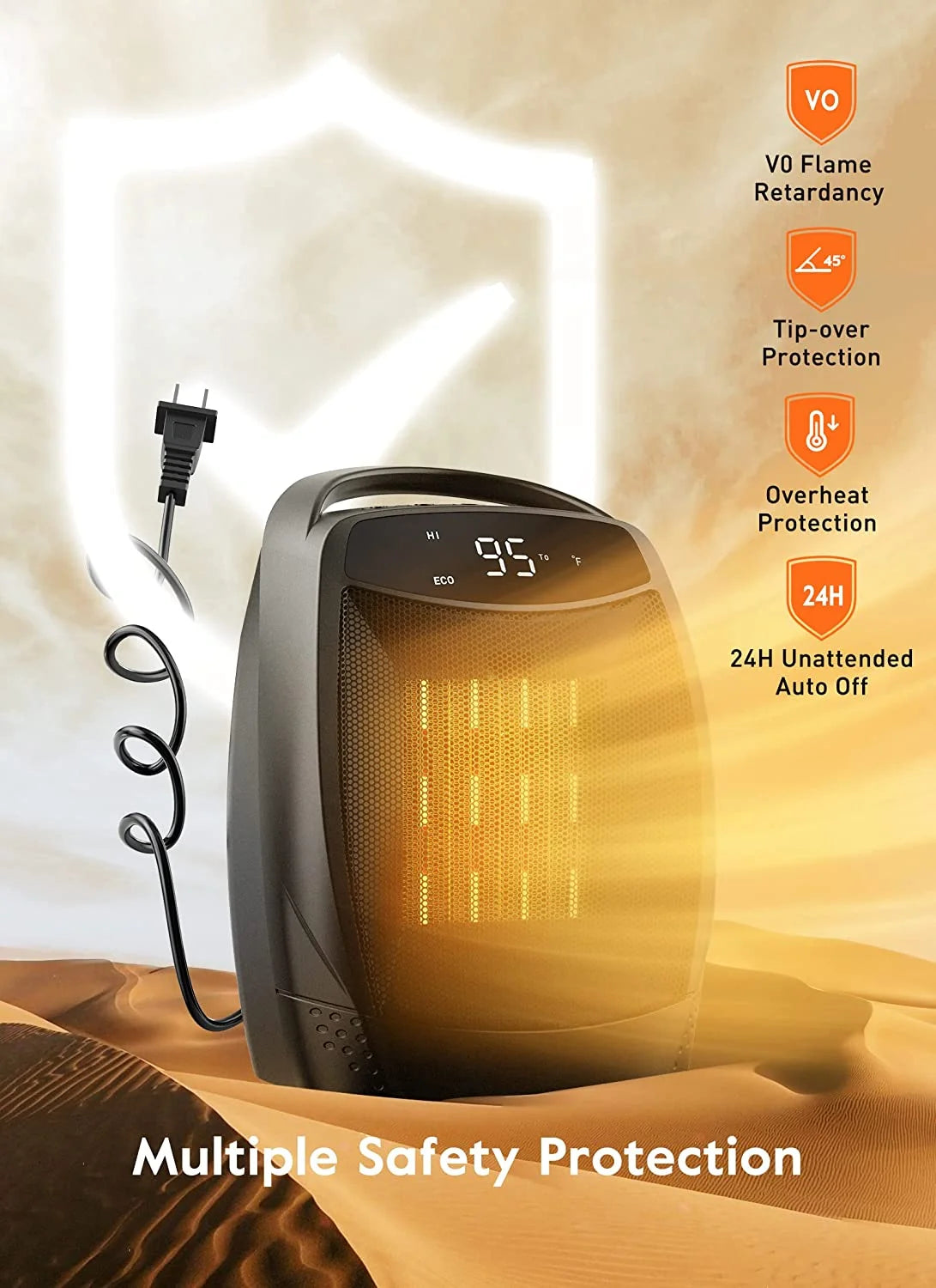 Black 1500W Quiet Electric Heater with Timer D832813