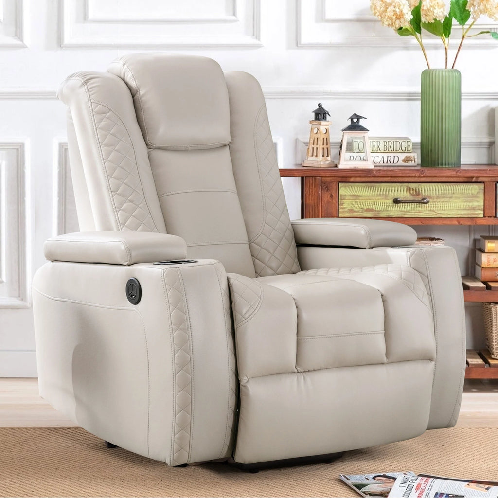 Power Recliner Chair with Cup Holders and Hidden Arm Storage Leather I358185