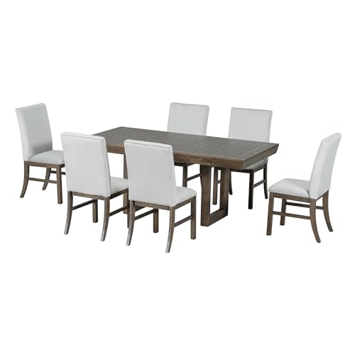 7-Piece Wood Rectangular Dining Table Set with 6 Upholstered Chairs U92966