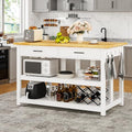 Solid Rubberwood Kitchen Island with Power Outlets, 2 Drawers & Open Shelves (Grey) J869