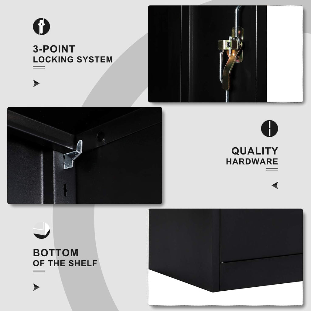 Black Metal Storage Cabinet with Locking Doors and 4 Adjustable Shelves E854