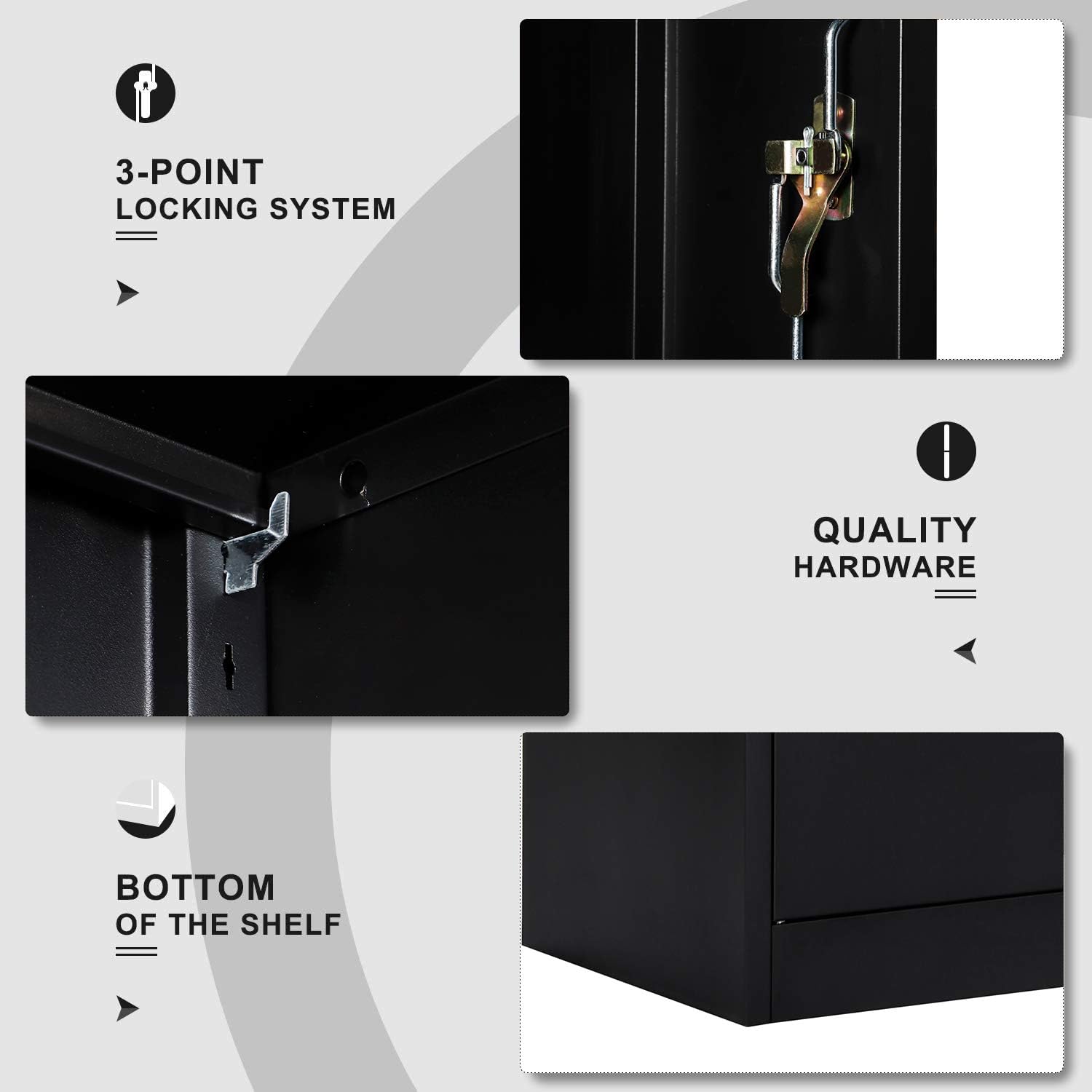 Black Metal Storage Cabinet with Locking Doors and 4 Adjustable Shelves E854