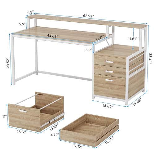 63 Inch Computer Desk with File Drawer Cabinet and Monitor Stand D382391