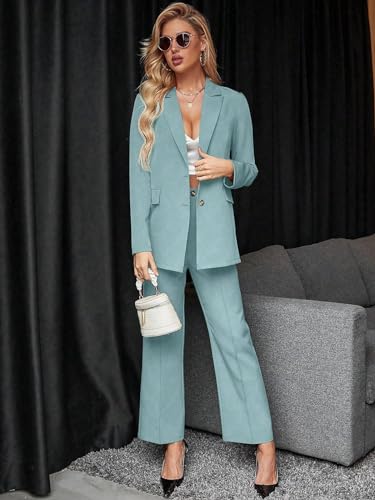 2 Piece Blazer Set Button Front Long Sleeve Blazer and Pants Solid Suits Set B870182
