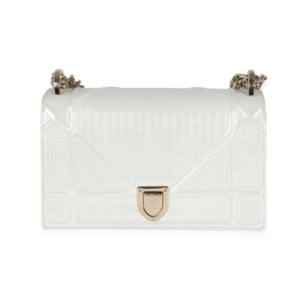 White Micro Cannage Patent Small Flap Bag V5602