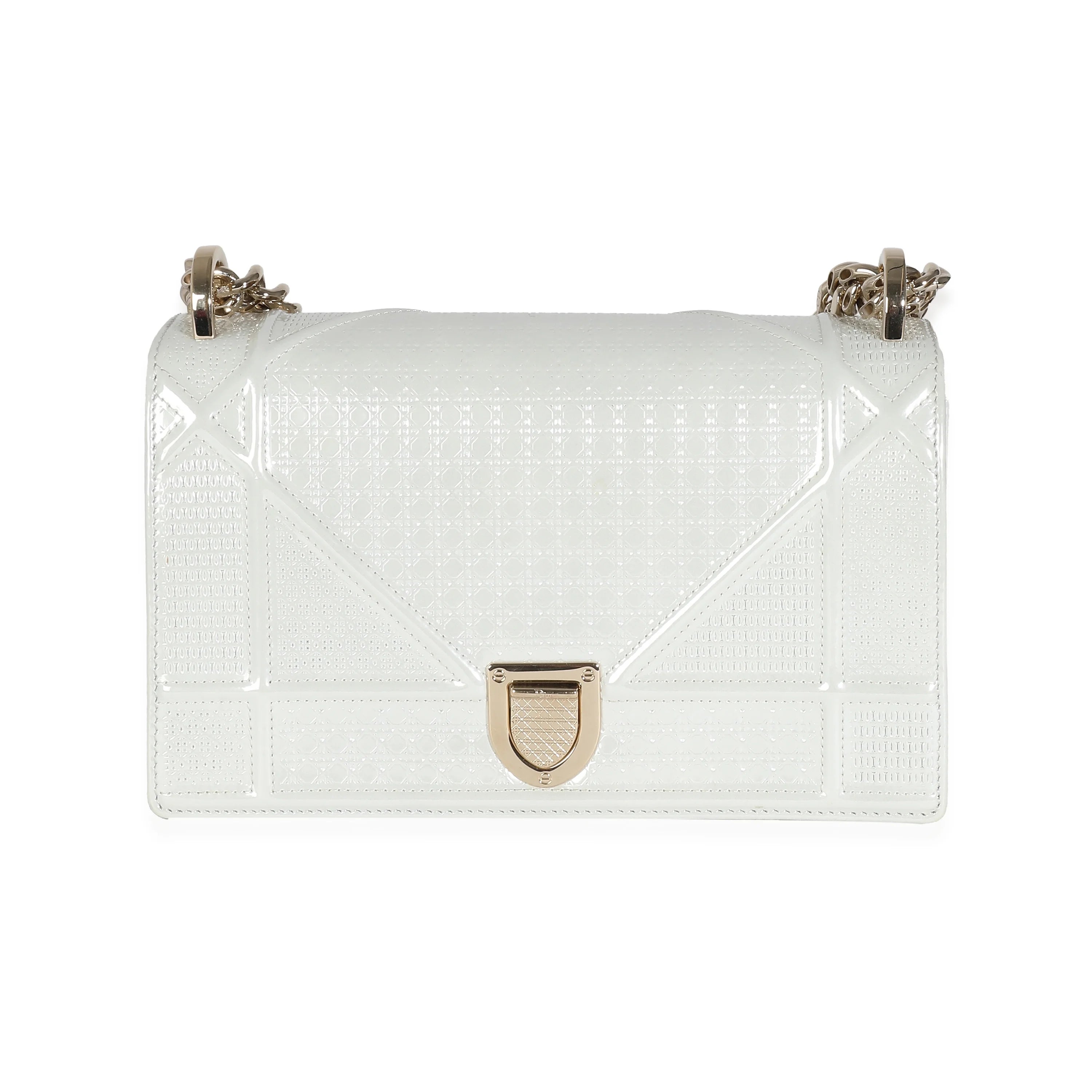 White Micro Cannage Patent Small Flap Bag V5602