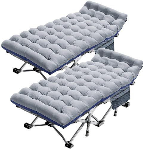 2PK Foldable Double Layer 1200D 500lb Loading Camping Cot with Carrying Bag Q72348