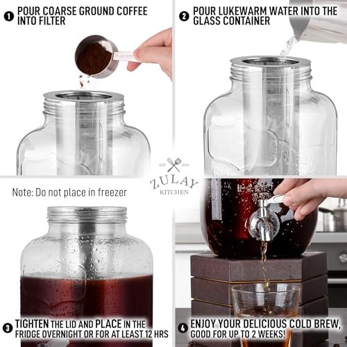 1 Gallon Cold Brew Coffee Maker with Extra-Thick Glass & Stainless Steel Infuser Z690