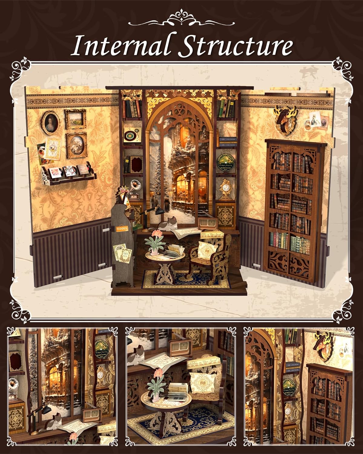 3D Wooden Puzzle Dollhouse Booknook Library Model U2911