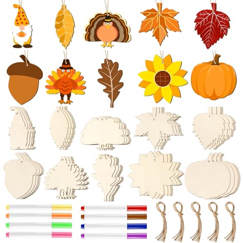 50 Pieces Christmas Wooden Ornaments Blanks Pendants Unfinished Wood Slices Hanging E57478