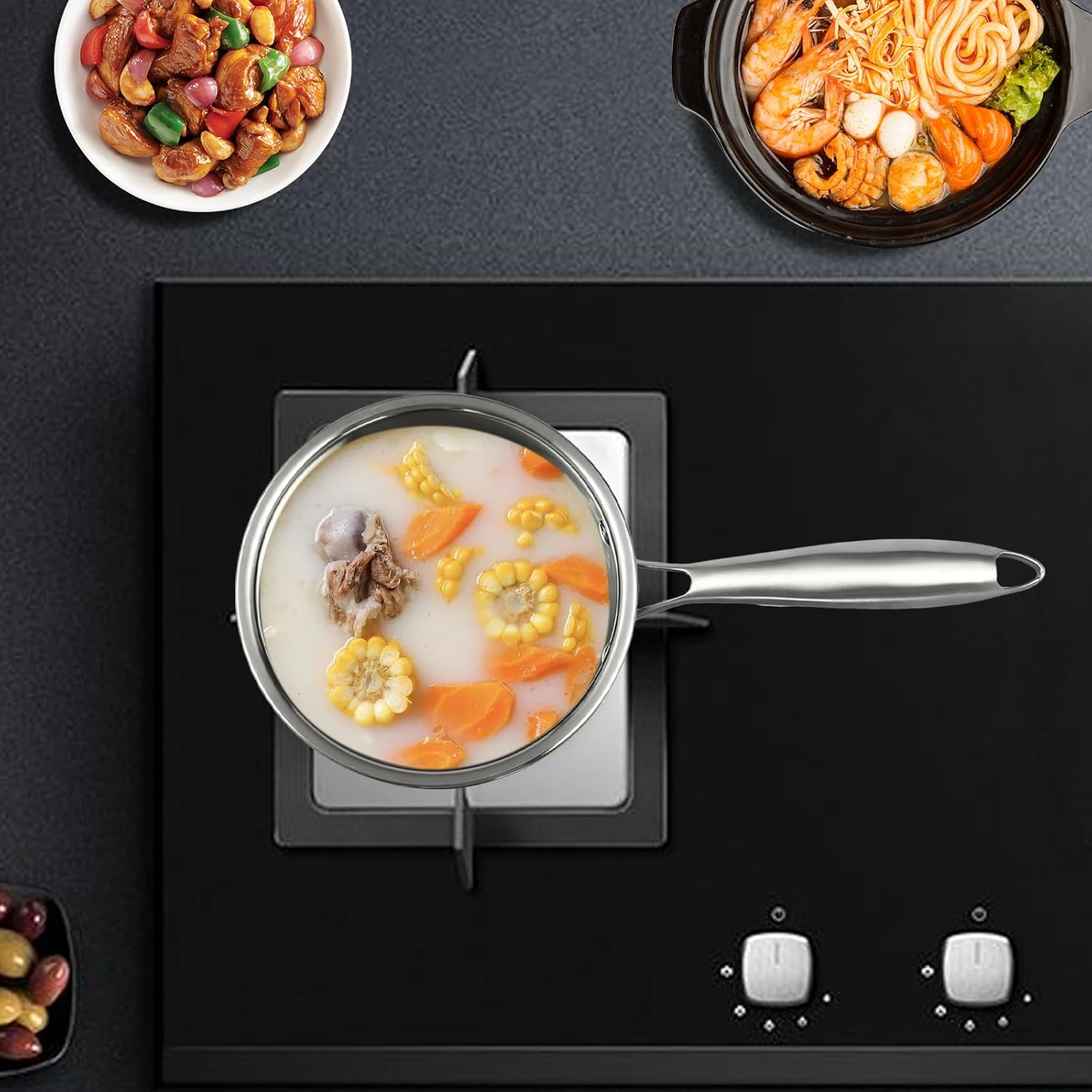 2-Layer Stainless Steel Steamer Pot with Transparent Lid E943438