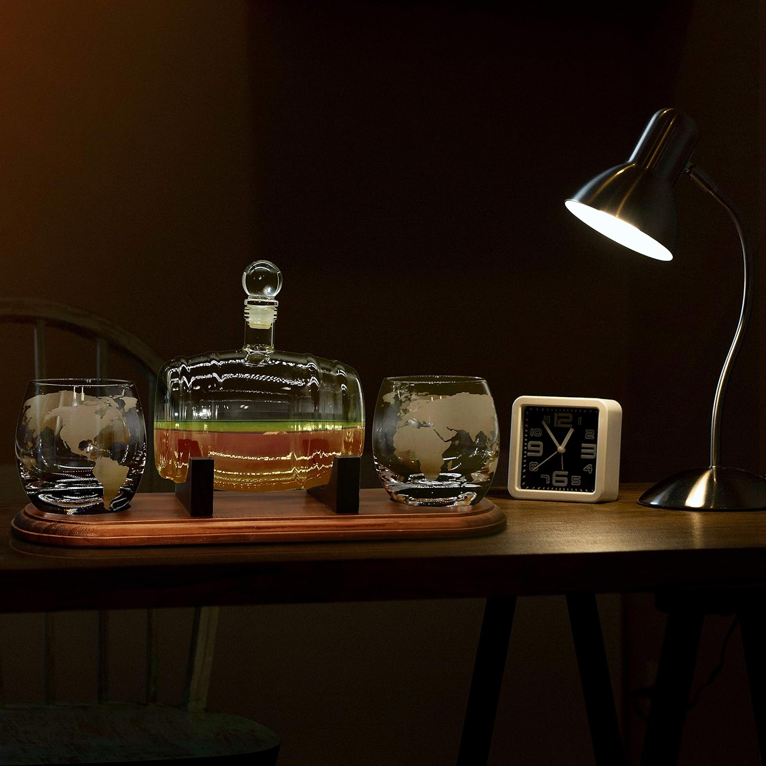 Brown Glass Whiskey Carafe with Stopper and Base R2205