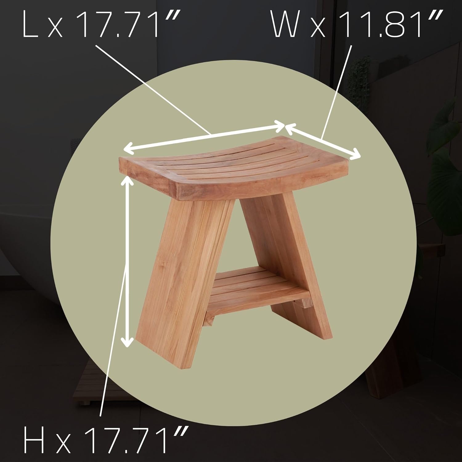 Teak Wood Shower Bench 17.7" Natural Finish Curved Seat R360874