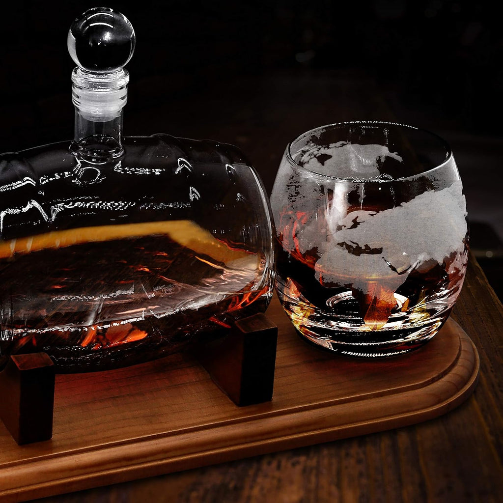 Brown Glass Whiskey Carafe with Stopper and Base R2205
