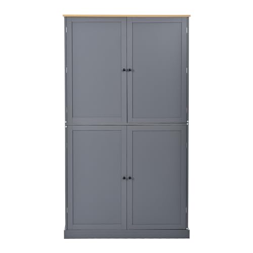 White Freestanding Tall Cupboard Storage Cabinet with 3 Adjustable Shelves and 3 Drawers J140856