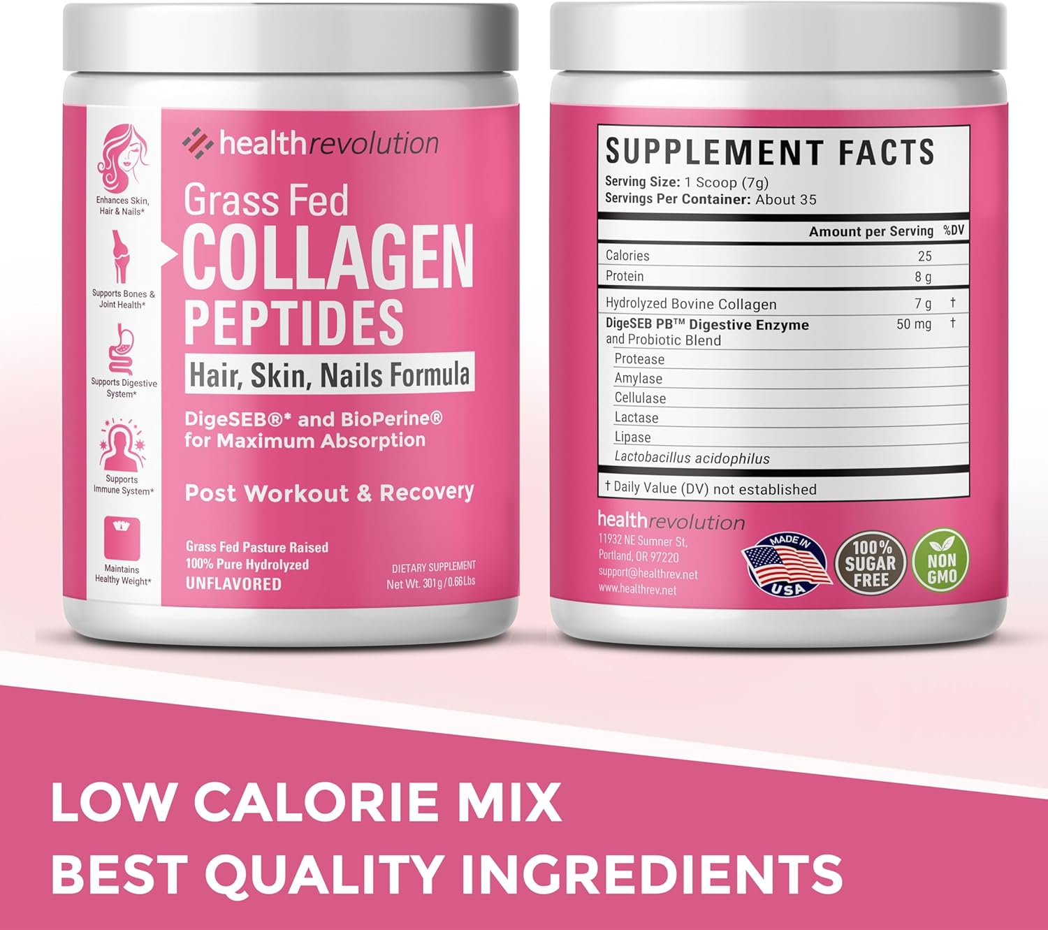 Hydrolyzed Collagen Peptides Powder, Grass-Fed, Types I & III, Unflavored, 35 Servings A511
