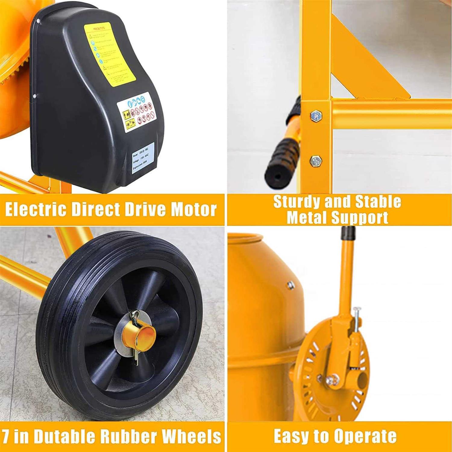 42 Cu Ft Concrete Cement Mixer 1/2 Hp Electric Mixer with Wheel O650890