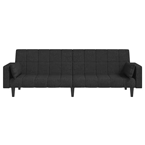 2-Seater Black Fabric Convertible Sleeper Sofa Bed with Two Pillows W50551