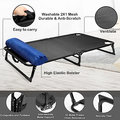 Raised Dog Bed Cot with Canopy Shade Tent & Bolster, Portable Chew-Resistance Cooling Pet Bed H71816