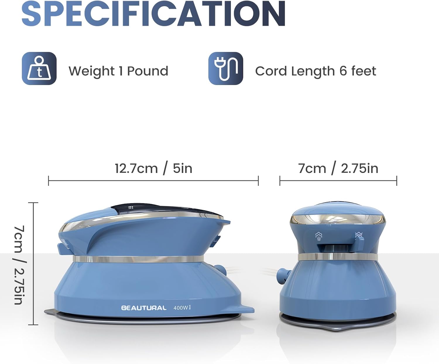 Mini Travel Steam Iron with Dual Voltage, Non-Stick Soleplate, Detachable Water Tank E7956