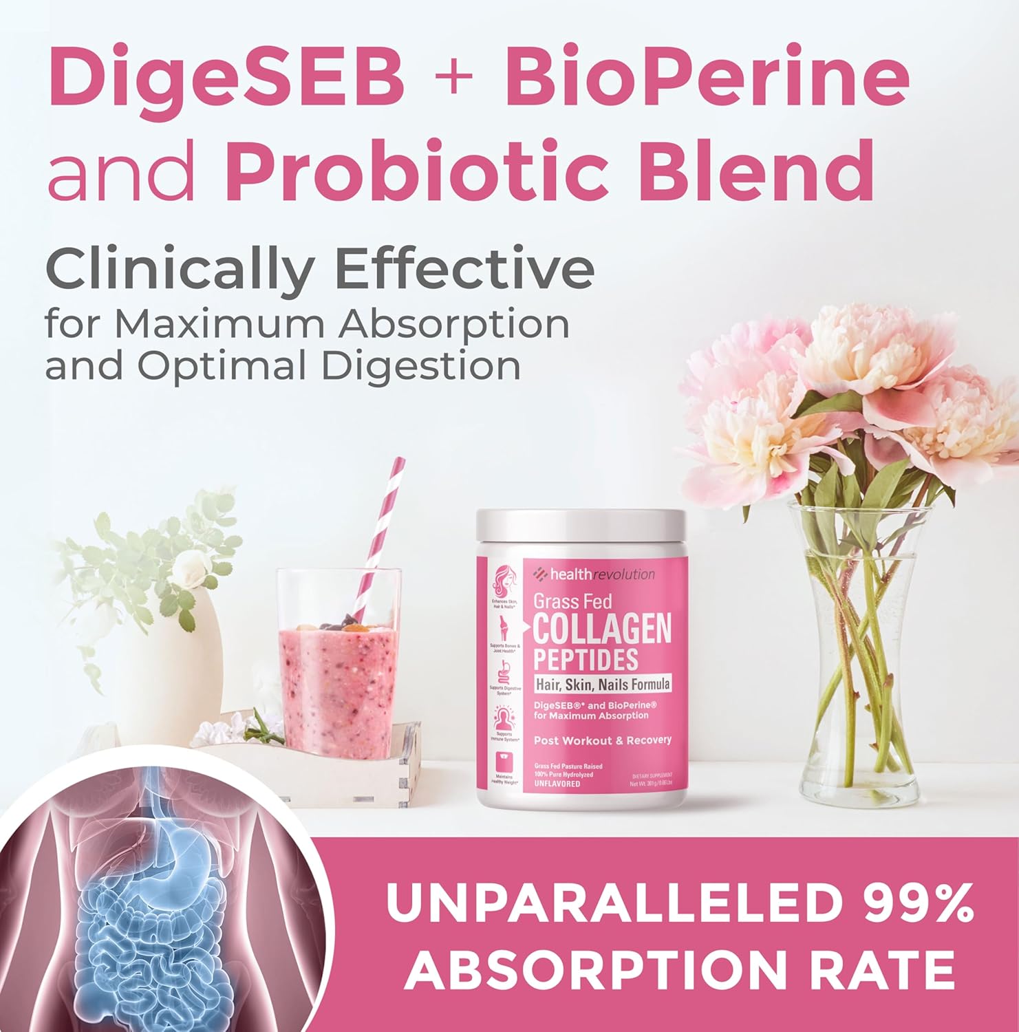 Hydrolyzed Collagen Peptides Powder, Grass-Fed, Types I & III, Unflavored, 35 Servings A511
