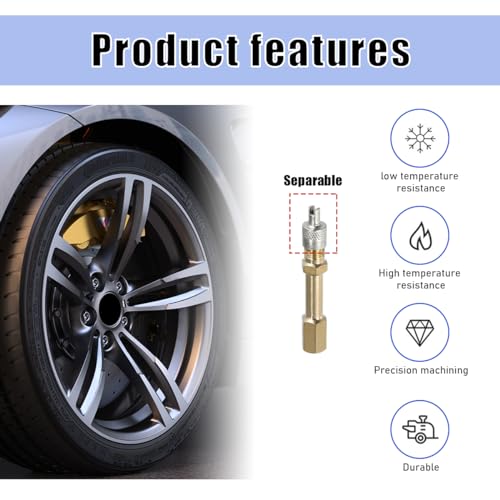 2 PCS Brass Auto Tire Valve Extension Adaptor, 50mm Valve Stem Extenders W60589