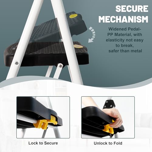 White 3 Step Folding Steel Ladder F1280
