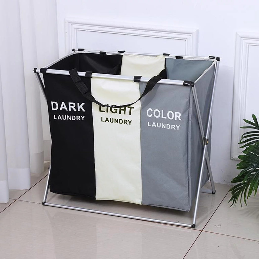 145L Large 3 Section Laundry Basket with Wheels and 3 Removable Bags B2981