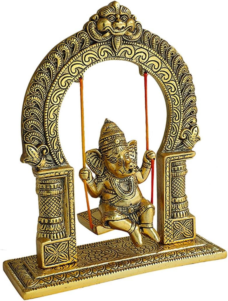 Metal Ganesha Sitting Jhula Decorative Statue (8''X12'') V6352