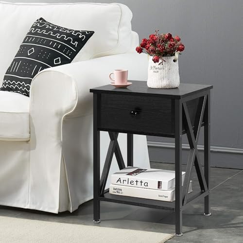 Dark Black End Side Table with Cabinet X7225