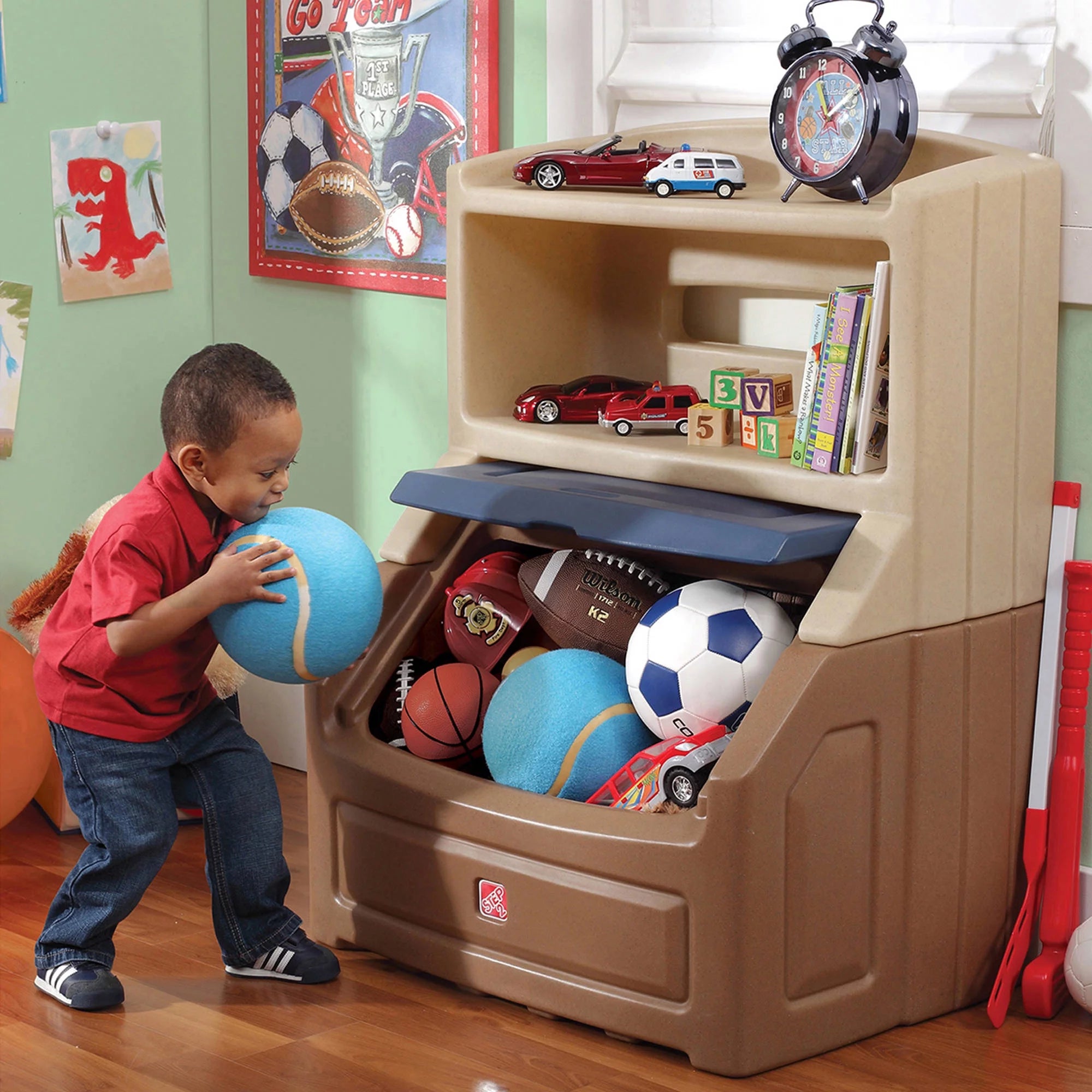 Brown and Blue 38" Tall Plastic Toddler Bookcase and Toy Storage D6521