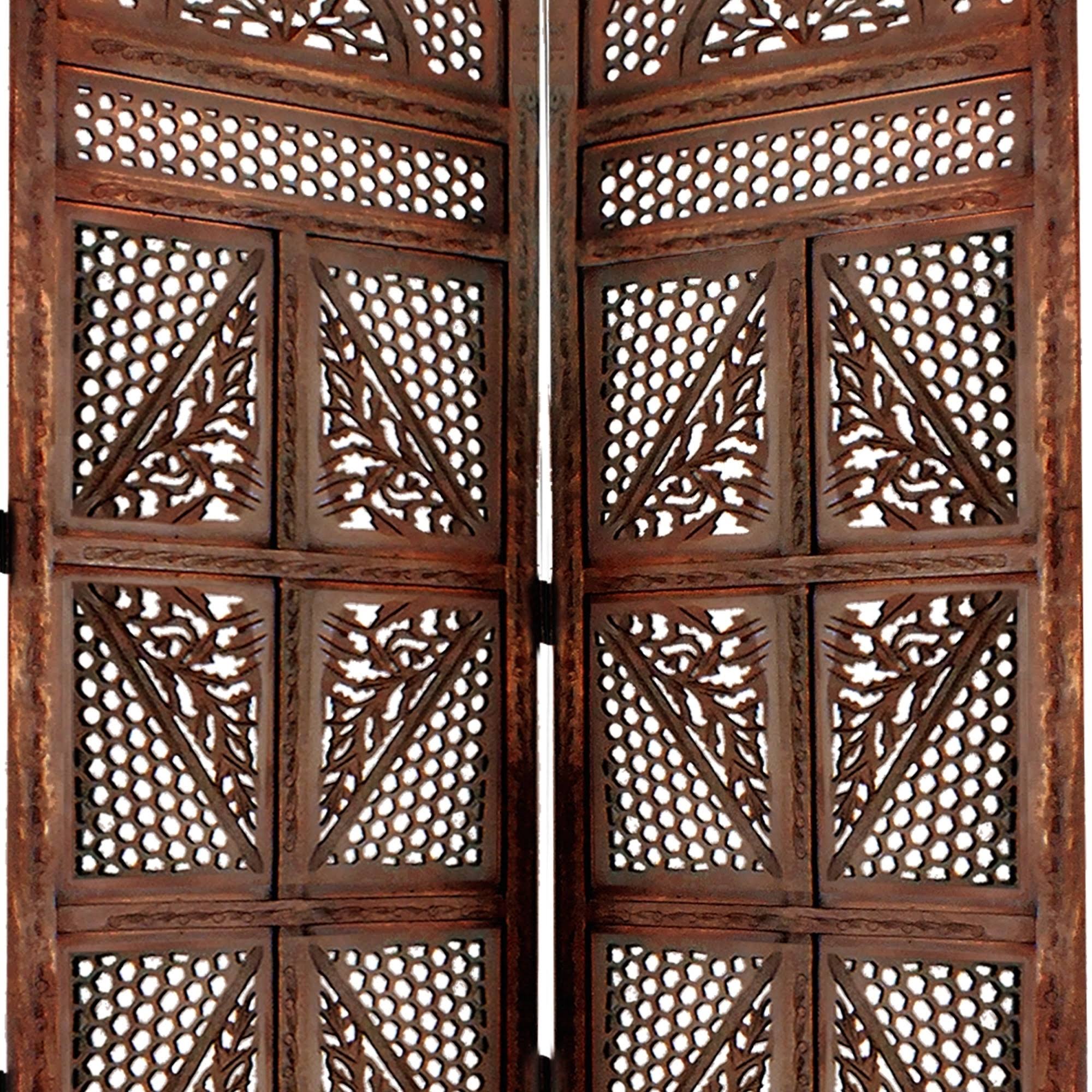 Antique Brown Four Panel Wooden Room Divider R6618