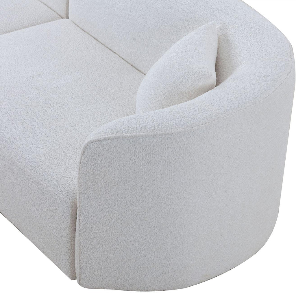 White Boucle Curved Sofa with Chaise 2 Set V253
