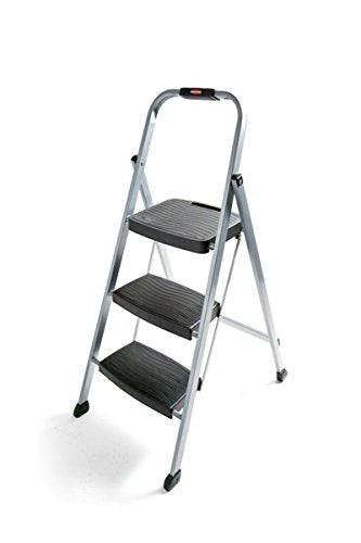 White 3-step Folding Step-stool with Hand Grip and Plastic Steps T142334