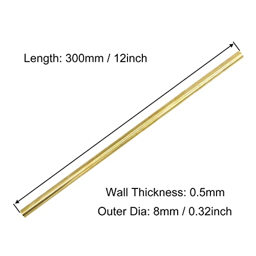 Brass Round Tube 0.5mm Wall Thickness 300mm Length Metal Seamless Straight Pipe Tubing 3pcs S49442