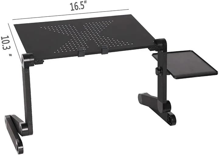 Foldable Aluminum Adjustable Laptop Desk with Mouse Pad (Black) D485766