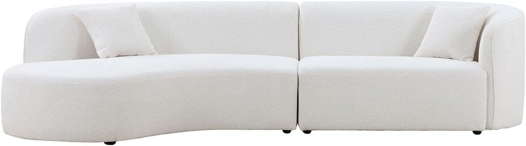 White Boucle Curved Sofa with Chaise 2 Set V253