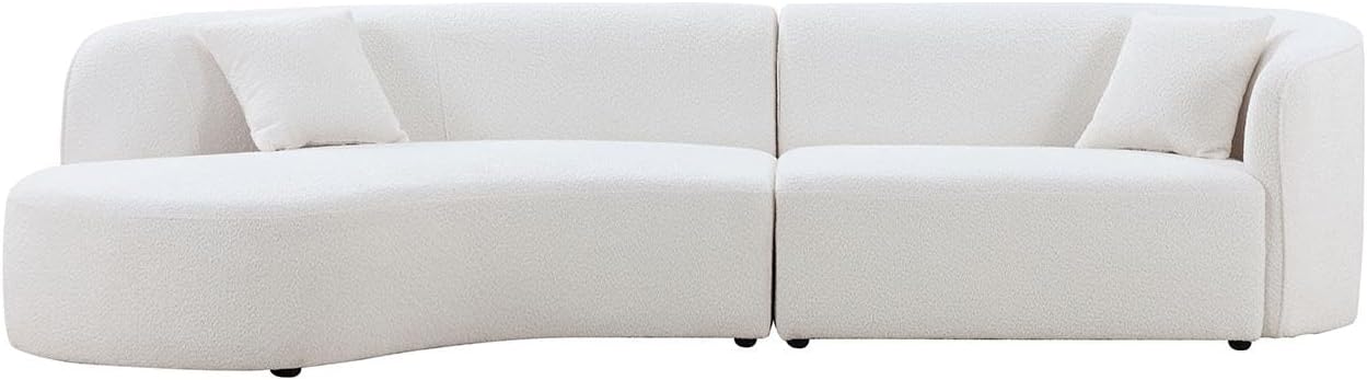 White Boucle Curved Sofa with Chaise 2 Set V253