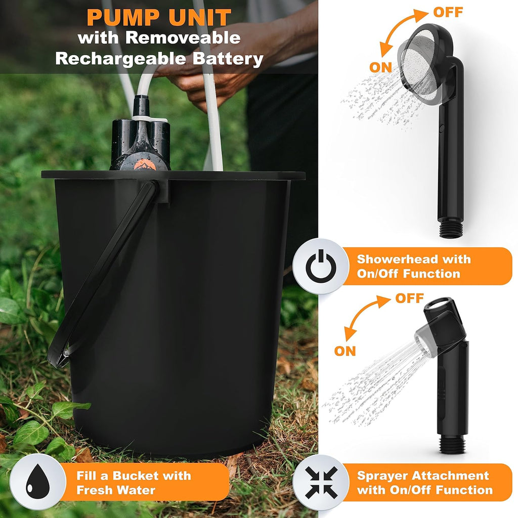 Portable Camp Shower with Rechargeable Battery and Showerhead C1330