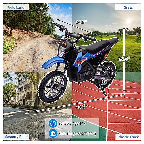 Blue Electric Dirt Bike 500W Brushed Motor 15.5MPH Leather Seat U504
