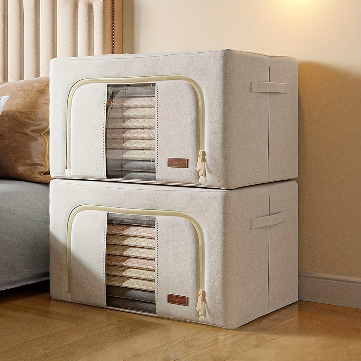 2-Pack Steel Frame Storage Bins with Clear Window, Foldable Fabric Organizers with Handles C610