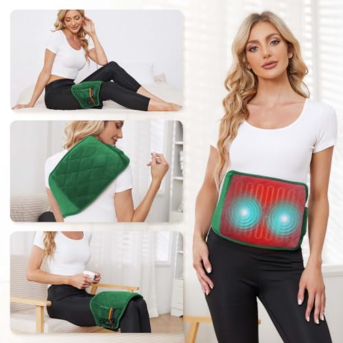 Cordless Heating Pad with Massager, 3 Vibration Modes and 3 Heating Settings, Portable Heating Pad with Battery S65041