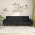 2-Seater Black Fabric Convertible Sleeper Sofa Bed with Two Pillows W50551