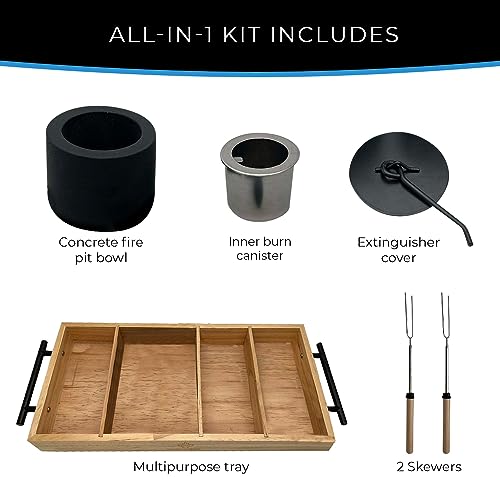 Portable Smores Maker Kit with Pine Wood Tray, Alcohol-Powered Concrete Fire Pit Bowl, 2 Roasting Sticks B9971