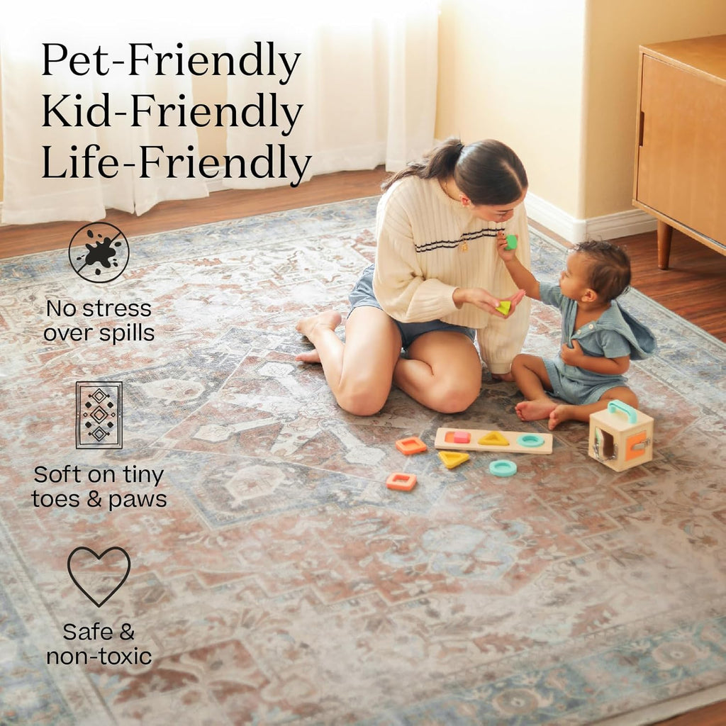 Blue Quartz 8x10 Washable Non Slip Area Rug O5364